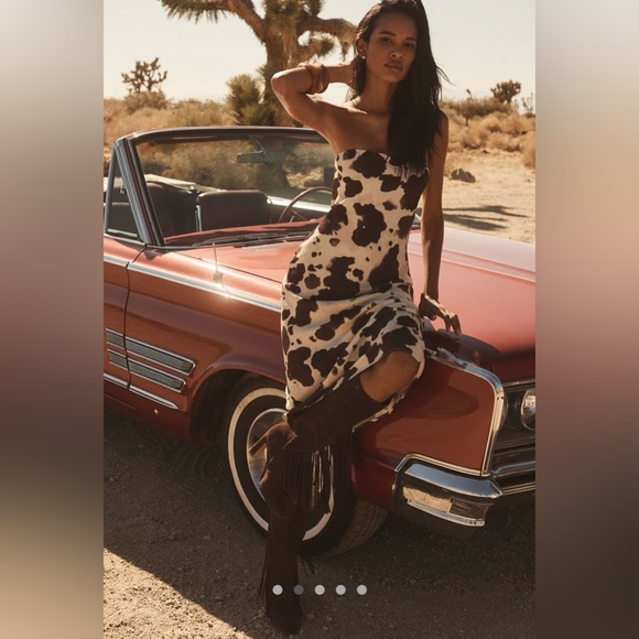 NWT BY ANTHROPOLOGIE SATIN MIDI SLIP DRESS COW PRINT SIZE SMALL - Picture 2 of 16